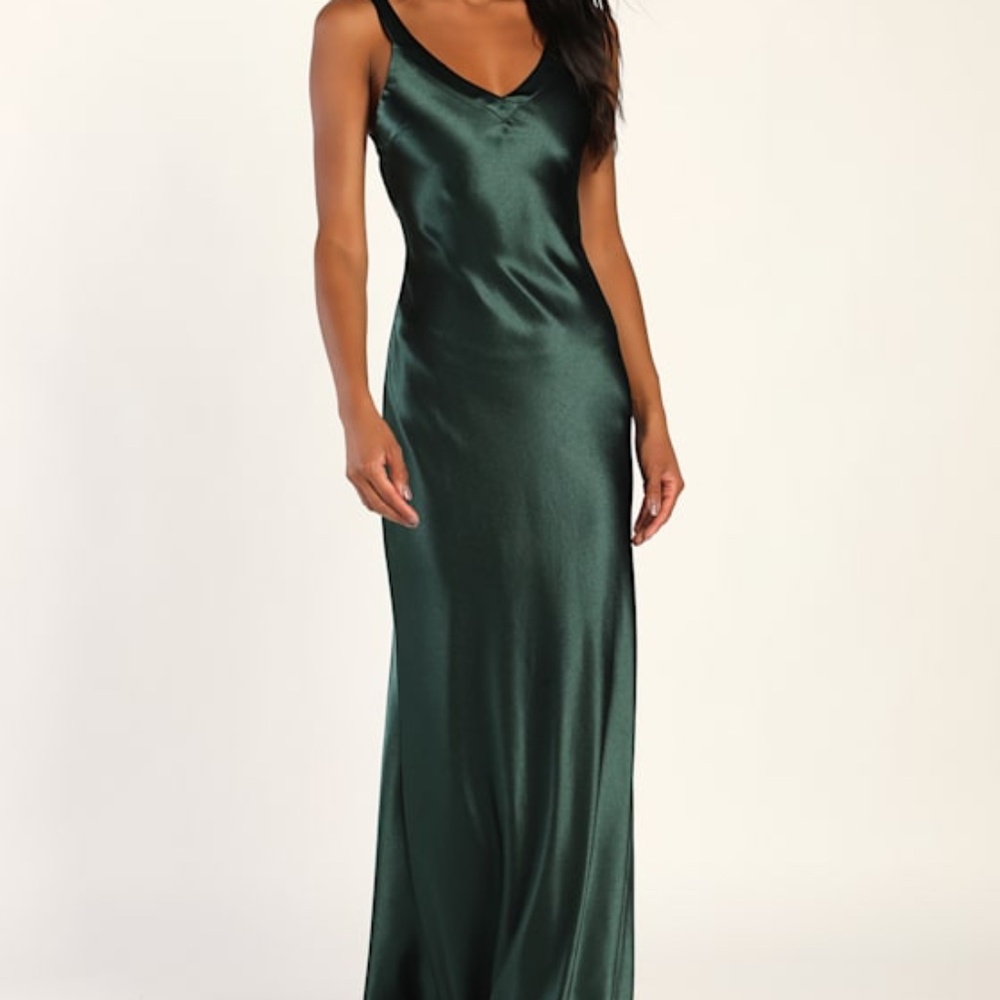 Lulus Perfectly Classy Emerald Green Satin Strappy Maxi Dress - Size XS
